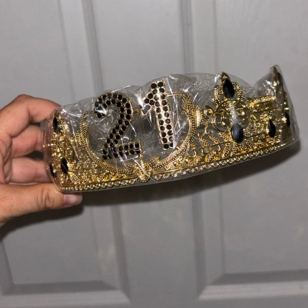21st Birthday King Sash and Crown Set - Black and Gold